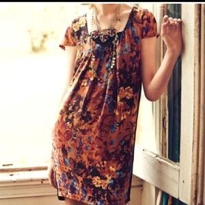 Anthropologie Silk Floral Flowy Tunic Dress